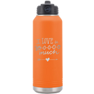 Laser etched orange 32 oz vacuum insulated water bottle with 'I Love U Sooooo Much' design