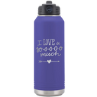 Laser etched purple 32 oz vacuum insulated water bottle with 'I Love U Sooooo Much' design