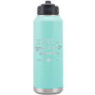 Laser etched teal 32 oz vacuum insulated water bottle with 'I Love U Sooooo Much' design
