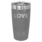 Laser etched dark gray 20 oz vacuum insulated tumbler with 'Love Cutout' design