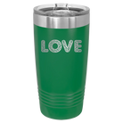 Laser etched green 20 oz vacuum insulated tumbler with 'Love Cutout' design