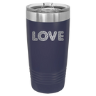 Laser etched navy 20 oz vacuum insulated tumbler with 'Love Cutout' design