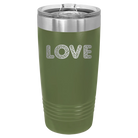 Laser etched olive green 20 oz vacuum insulated tumbler with 'Love Cutout' design