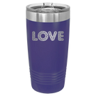Laser etched purple 20 oz vacuum insulated tumbler with 'Love Cutout' design