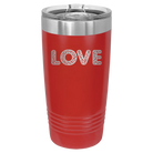 Laser etched red 20 oz vacuum insulated tumbler with 'Love Cutout' design