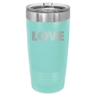 Laser etched teal 20 oz vacuum insulated tumbler with 'Love Cutout' design