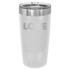 Laser etched white 20 oz vacuum insulated tumbler with 'Love Cutout' design