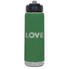 Laser etched green 20 oz vacuum insulated water bottle with 'Love Cutout' design