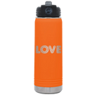 Laser etched orange 20 oz vacuum insulated water bottle with 'Love Cutout' design
