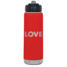 Laser etched red 20 oz vacuum insulated water bottle with 'Love Cutout' design