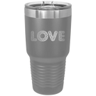 Laser etched dark gray 30 oz vacuum insulated tumbler with 'Love Cutout' design
