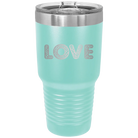 Laser etched teal 30 oz vacuum insulated tumbler with 'Love Cutout' design