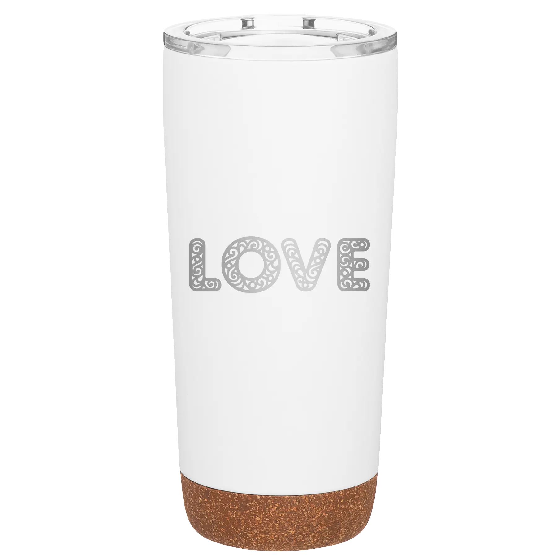 Laser etched white 20 oz vacuum insulated tumbler with 'Love Cutout' design