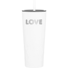 Laser etched white 20 oz vacuum insulated tumbler with 'Love Cutout' design