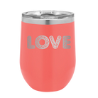 Laser etched coral 12 oz vacuum insulated wine cup with 'Love Cutout' design