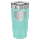 Laser etched teal 20 oz vacuum insulated tumbler with 'You Plus Me' design