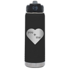 Laser etched black 20 oz vacuum insulated water bottle with 'You Plus Me' design