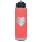Laser etched coral 20 oz vacuum insulated water bottle with 'You Plus Me' design