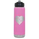 Laser etched light purple 20 oz vacuum insulated water bottle with 'You Plus Me' design