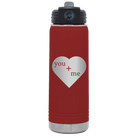 Laser etched maroon 20 oz vacuum insulated water bottle with 'You Plus Me' design