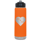 Laser etched orange 20 oz vacuum insulated water bottle with 'You Plus Me' design