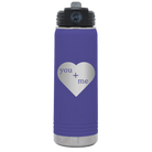 Laser etched purple 20 oz vacuum insulated water bottle with 'You Plus Me' design