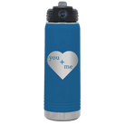 Laser etched royal blue 20 oz vacuum insulated water bottle with 'You Plus Me' design