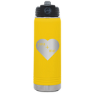 Laser etched yellow 20 oz vacuum insulated water bottle with 'You Plus Me' design