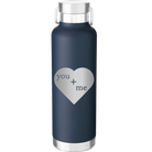 Laser etched navy 24 oz vacuum insulated water bottle with 'You Plus Me' design