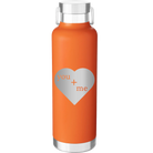 Laser etched orange 24 oz vacuum insulated water bottle with 'You Plus Me' design