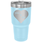 Laser etched light blue 30 oz vacuum insulated tumbler with 'You Plus Me' design