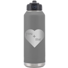 Laser etched dark gray 32 oz vacuum insulated water bottle with 'You Plus Me' design