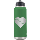 Laser etched green 32 oz vacuum insulated water bottle with 'You Plus Me' design
