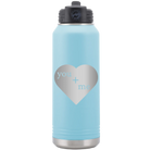 Laser etched light blue 32 oz vacuum insulated water bottle with 'You Plus Me' design