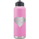 Laser etched light purple 32 oz vacuum insulated water bottle with 'You Plus Me' design