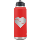 Laser etched red 32 oz vacuum insulated water bottle with 'You Plus Me' design