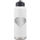 Laser etched white 32 oz vacuum insulated water bottle with 'You Plus Me' design