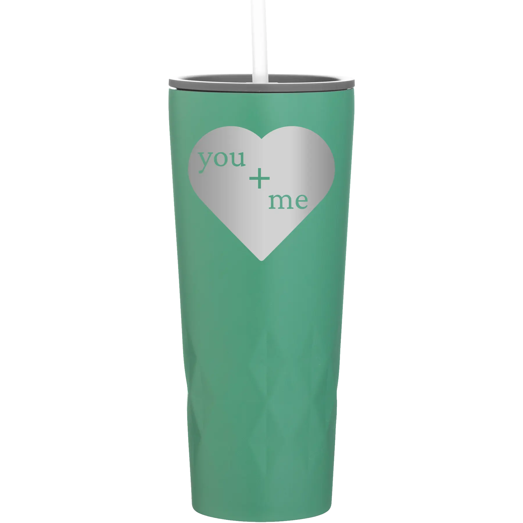 Laser etched forage 20 oz vacuum insulated tumbler with 'You Plus Me' design