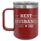 Personalized maroon 15 oz vacuum insulated coffee mug with 'Best Husband' design