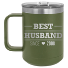 Personalized olive green 15 oz vacuum insulated coffee mug with 'Best Husband' design