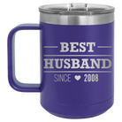 Personalized purple 15 oz vacuum insulated coffee mug with 'Best Husband' design