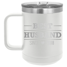 Personalized white 15 oz vacuum insulated coffee mug with 'Best Husband' design