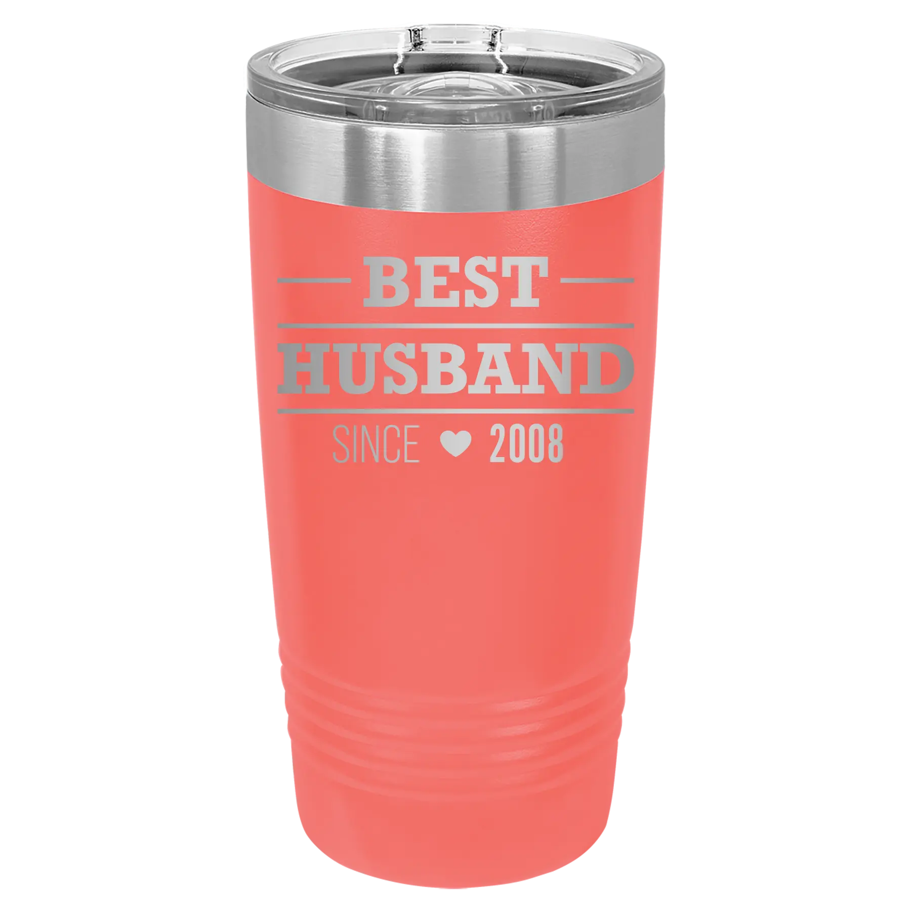 Personalized coral 20 oz vacuum insulated tumbler with 'Best Husband' design