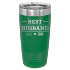 Personalized green 20 oz vacuum insulated tumbler with 'Best Husband' design