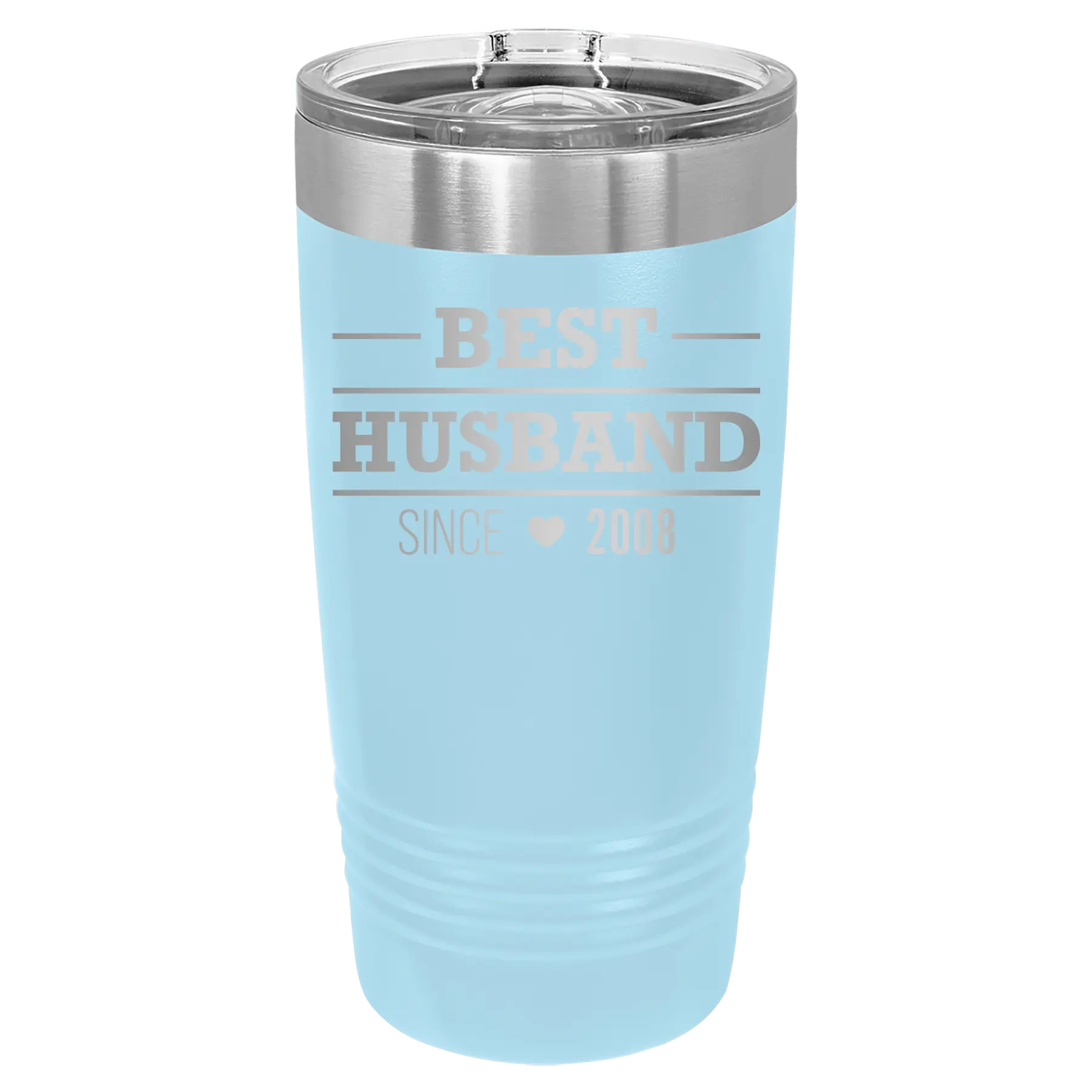 Personalized light blue 20 oz vacuum insulated tumbler with 'Best Husband' design