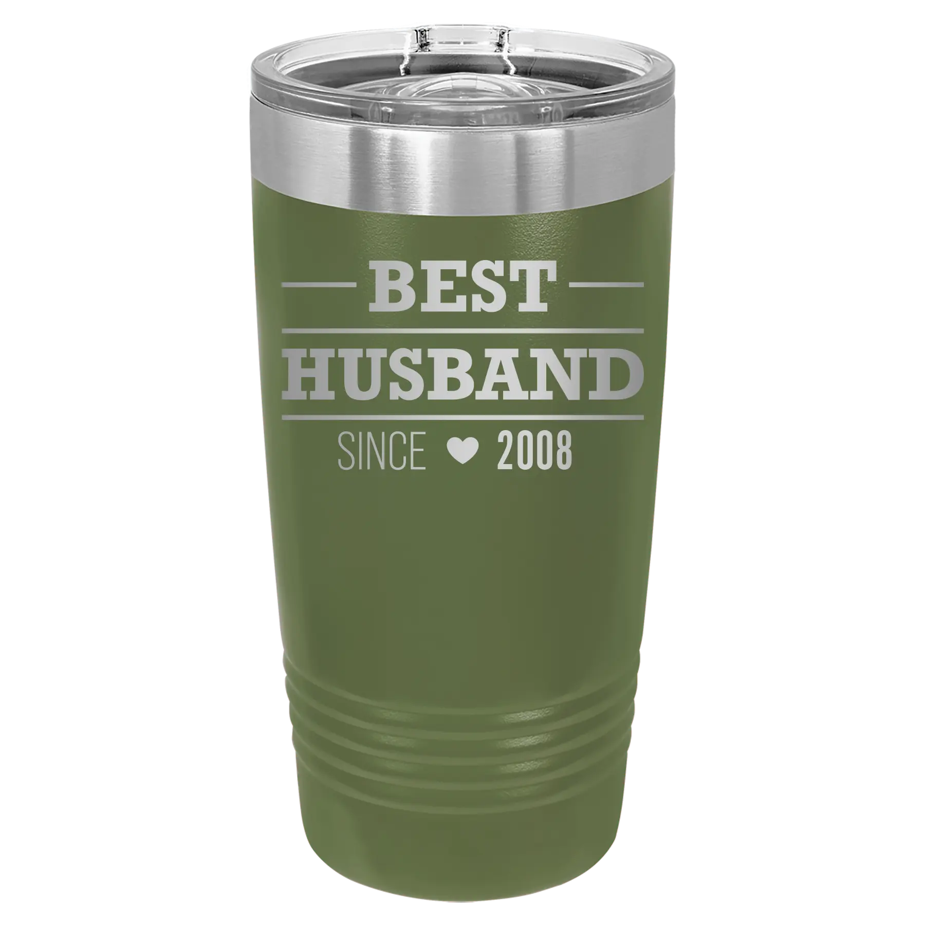 Personalized olive green 20 oz vacuum insulated tumbler with 'Best Husband' design