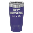 Personalized purple 20 oz vacuum insulated tumbler with 'Best Husband' design