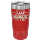 Personalized red 20 oz vacuum insulated tumbler with 'Best Husband' design