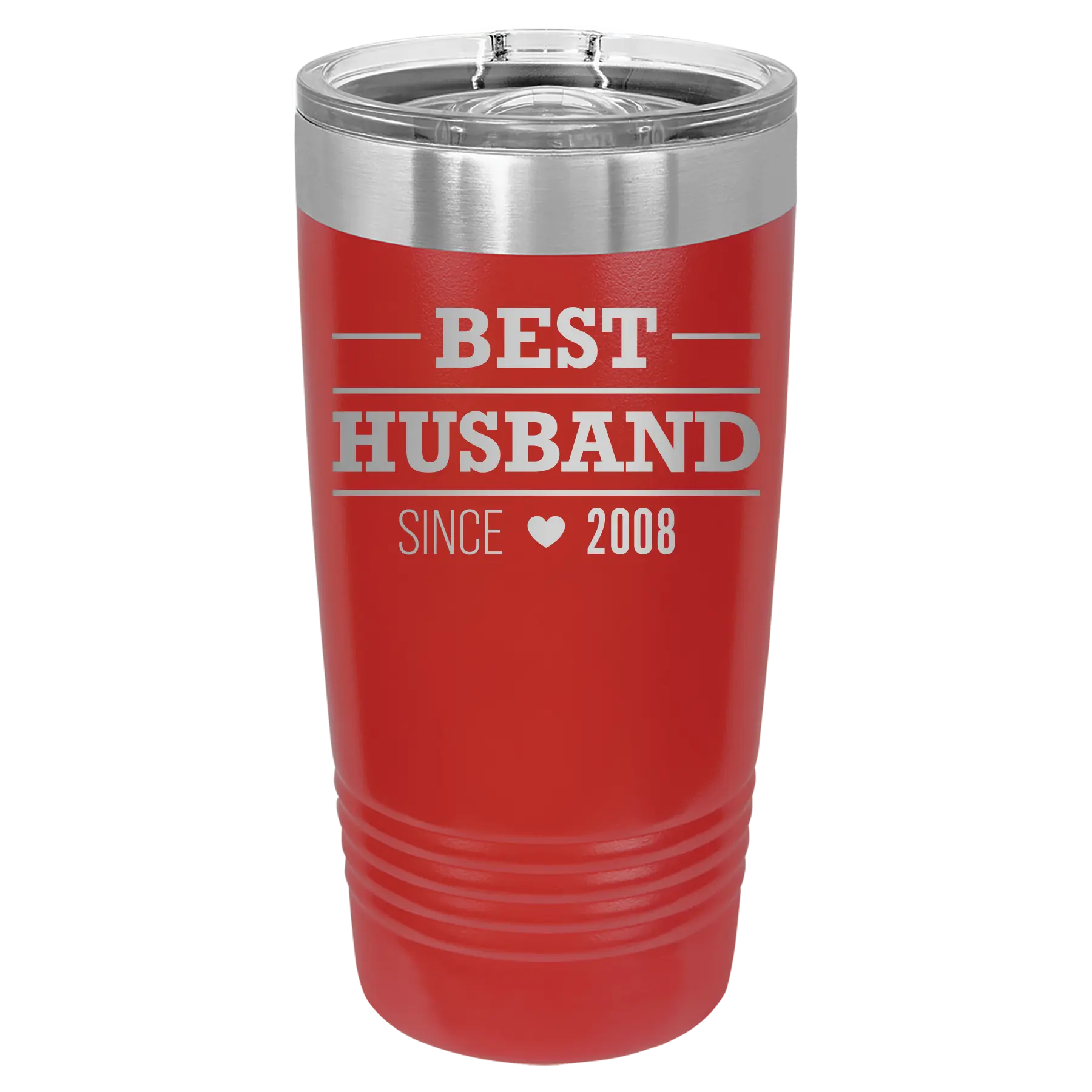 Personalized red 20 oz vacuum insulated tumbler with 'Best Husband' design