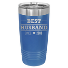 Personalized royal blue 20 oz vacuum insulated tumbler with 'Best Husband' design